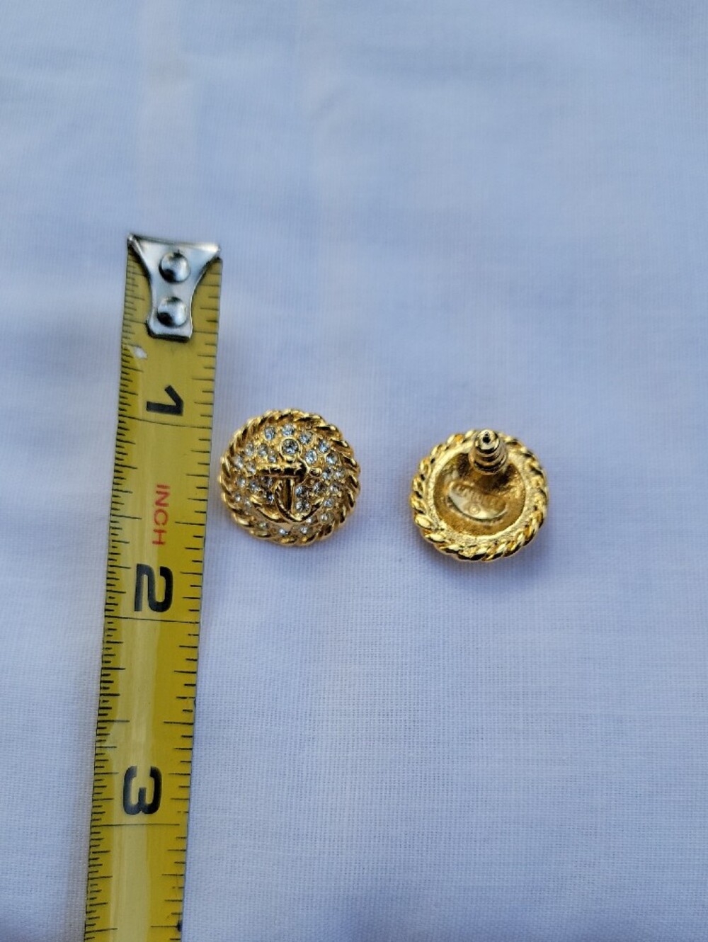 Vintage Carolee Gold-Tone Crystal Nautical  Rope Button Pierced Earrings - Picture 4 of 4